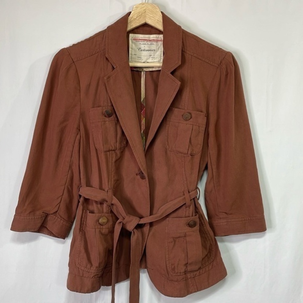 🤡 Cartonnier silk cotton blend two button self belt blazer